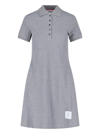 Thom Browne Striped Cotton Pique Polo Dress In Grey
