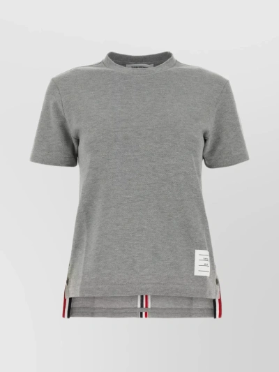 Thom Browne Piquet Crew-neck T-shirt With Back Slits In Grey