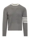 Shop Thom Browne Placed Baby Cable Sweater In Lt Grey