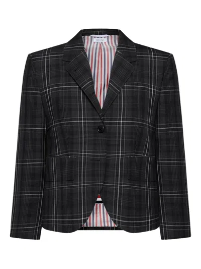 Thom Browne Plaid Blazer In Black
