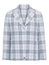 Thom Browne Short Plaid Blazer In Blue