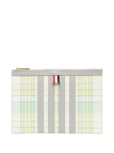 Thom Browne Plaid-check Print Clutch Bag In Green