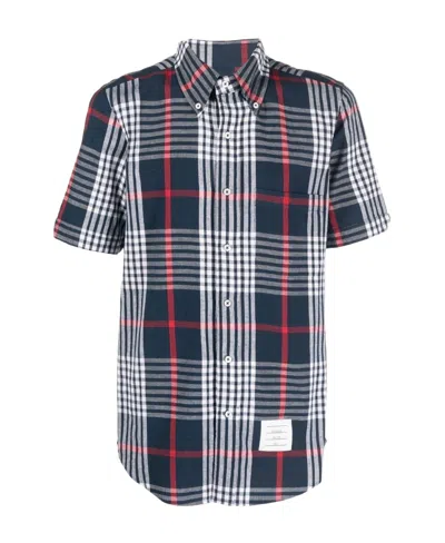 Thom Browne Plaid-check Short-sleeve Shirt In Gray