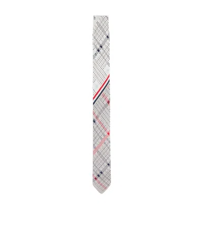 Thom Browne Plaid Check Silk Knit Rwb Tie In Gray