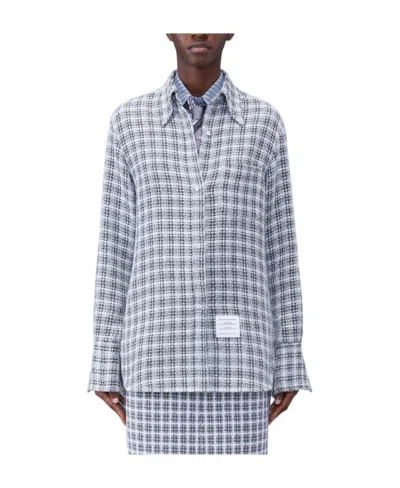 Thom Browne Plaid Crochet Shirt In Grey