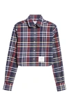 Thom Browne Plaid Crop Cotton Flannel Button-up Shirt In Seasonal Multi