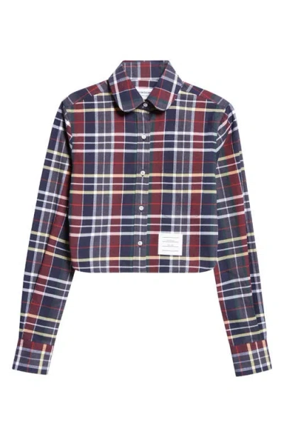 Thom Browne Plaid Crop Cotton Flannel Button-up Shirt In Seasonal Multi