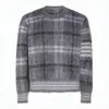 Thom Browne Plaid Knit Sweater With Fuzzy Texture And Cropped Hem In Gray