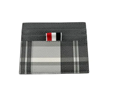 Thom Browne Plaid Leather Card Holder - Gray