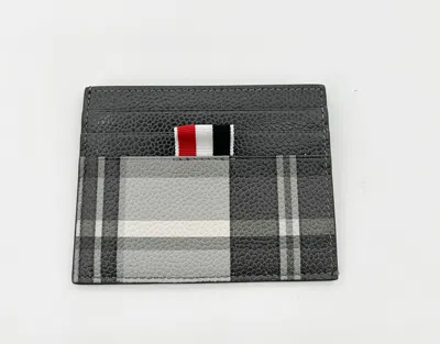 Thom Browne Plaid Leather Card Holder - Gray In Grey