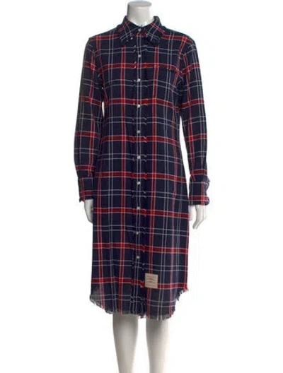 Pre-owned Thom Browne Plaid Midi Length Dress In Blue