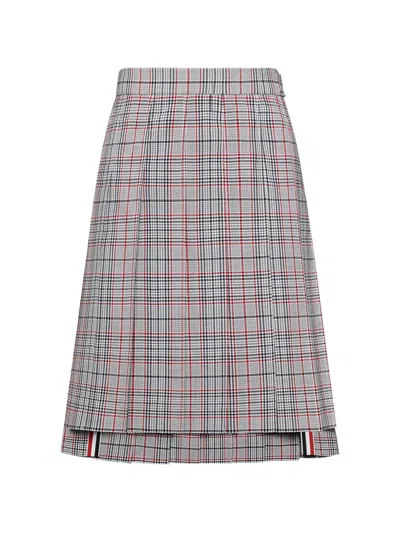 Thom Browne Plaid-pattern Pleated Wool Skirt In Gray