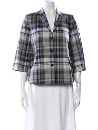 Pre-owned Thom Browne Plaid Print Blazer In Gray