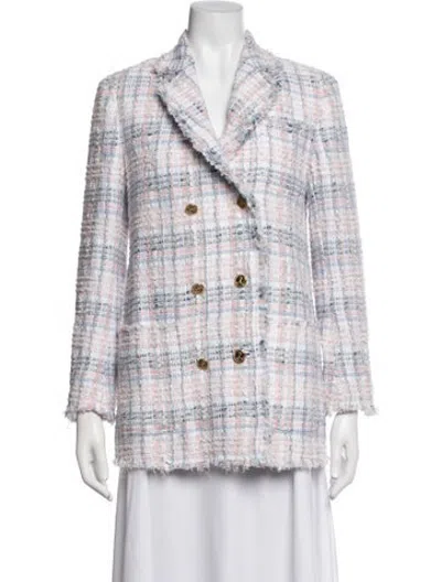 Pre-owned Thom Browne Plaid Print Blazer In White