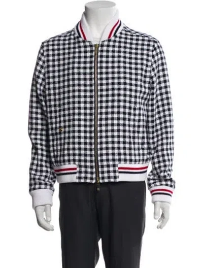 Pre-owned Thom Browne Plaid Print Bomber Jacket In White