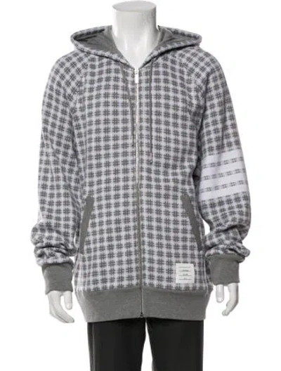 Pre-owned Thom Browne Plaid Print Crew Neck Hoodie In Gray