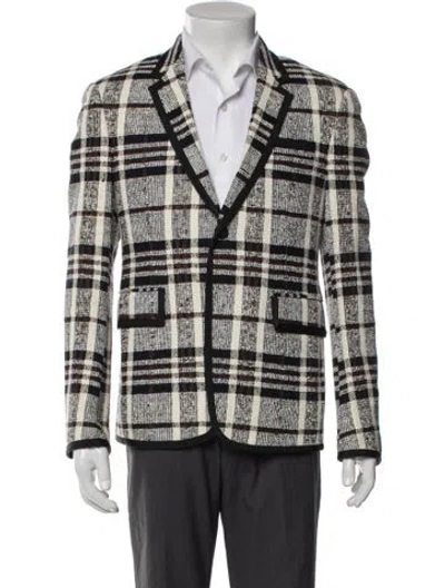 Pre-owned Thom Browne Plaid Print Grosgrain Trim Blazer In Neutral