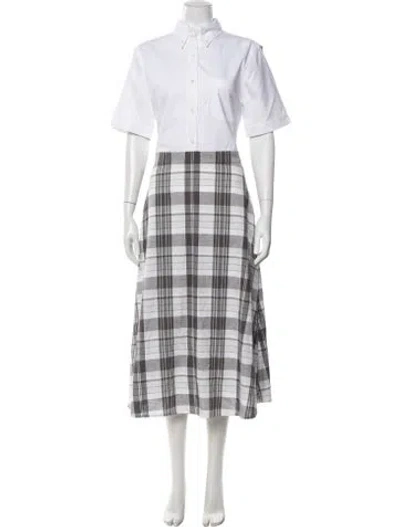 Pre-owned Thom Browne Plaid Print Long Dress In Neutrals/white