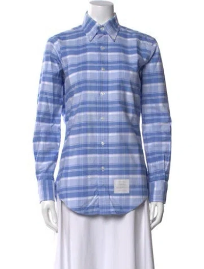 Pre-owned Thom Browne Plaid Print Long Sleeve Button-up Top In Blue