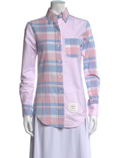 Pre-owned Thom Browne Plaid Print Long Sleeve Button-up Top In Pink
