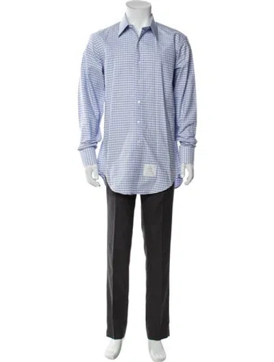 Pre-owned Thom Browne Plaid Print Long Sleeve Dress Shirt In Blue