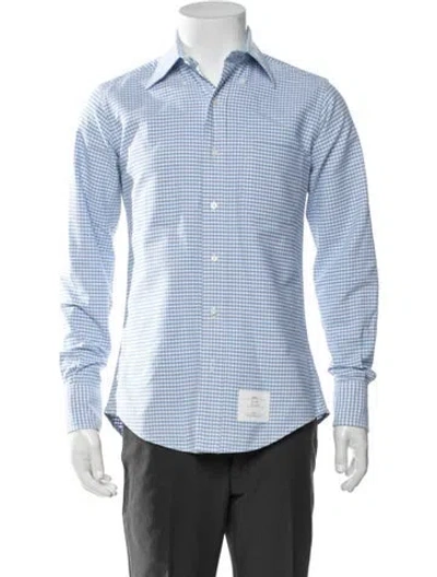 Pre-owned Thom Browne Plaid Print Long Sleeve Dress Shirt In Blue
