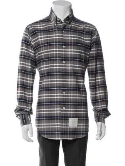 Pre-owned Thom Browne Plaid Print Long Sleeve Dress Shirt In Gray