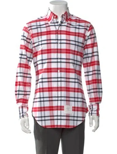 Pre-owned Thom Browne Plaid Print Long Sleeve Dress Shirt In Red