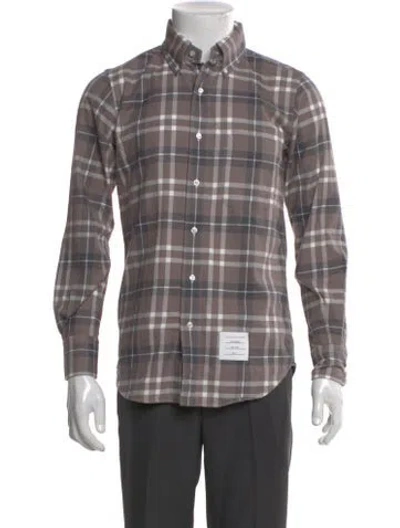 Pre-owned Thom Browne Plaid Print Long Sleeve Dress Shirt W/ Tags In Brown