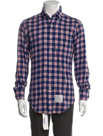 Pre-owned Thom Browne Plaid Print Long Sleeve Shirt In Blue