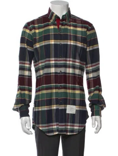 Pre-owned Thom Browne Plaid Print Long Sleeve Shirt In Blue