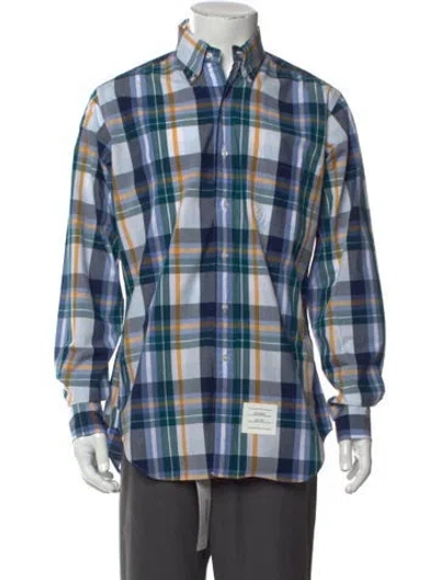 Pre-owned Thom Browne Plaid Print Long Sleeve Shirt In Blue