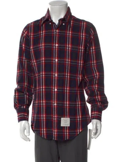 Pre-owned Thom Browne Plaid Print Long Sleeve Shirt In Blue