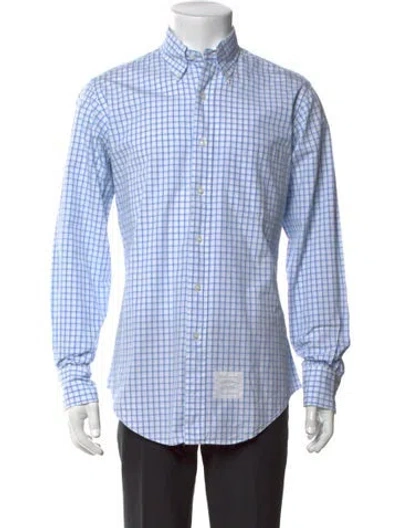 Pre-owned Thom Browne Plaid Print Long Sleeve Shirt In Blue