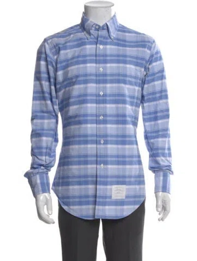 Pre-owned Thom Browne Plaid Print Long Sleeve Shirt In Blue