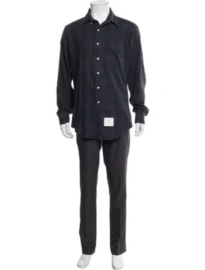 Pre-owned Thom Browne Plaid Print Long Sleeve Shirt In Blue