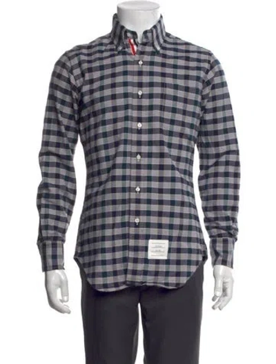 Pre-owned Thom Browne Plaid Print Long Sleeve Shirt In Blue/grey