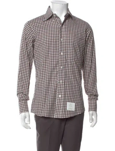 Pre-owned Thom Browne Plaid Print Long Sleeve Shirt In Brown