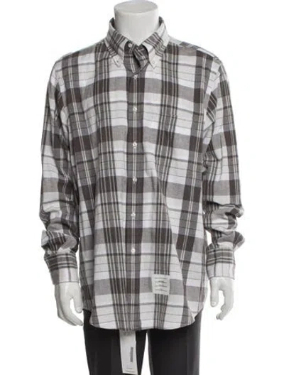 Pre-owned Thom Browne Plaid Print Long Sleeve Shirt In Gray
