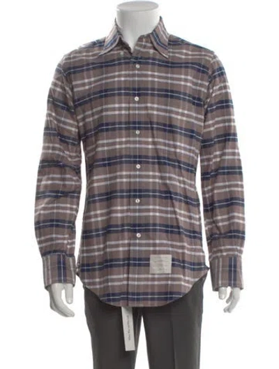 Pre-owned Thom Browne Plaid Print Long Sleeve Shirt In Gray