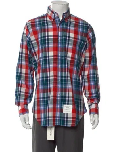 Pre-owned Thom Browne Plaid Print Long Sleeve Shirt In Red