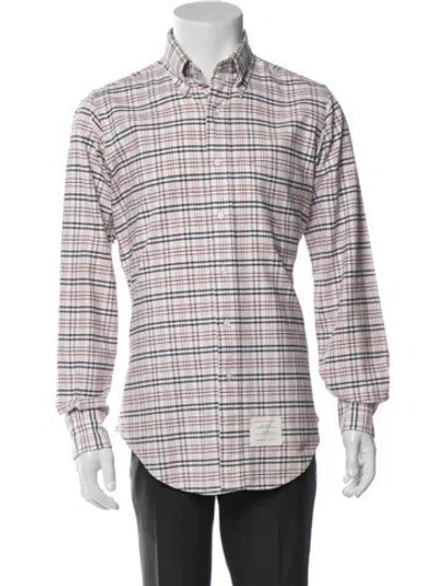 Pre-owned Thom Browne Plaid Print Long Sleeve Shirt In White