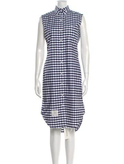 Pre-owned Thom Browne Plaid Print Midi Length Dress In Blue
