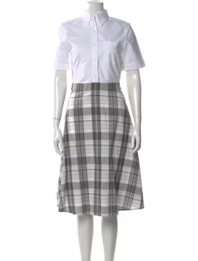 Pre-owned Thom Browne Plaid Print Midi Length Dress In Gray