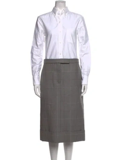 Pre-owned Thom Browne Plaid Print Midi Length Dress In Grey
