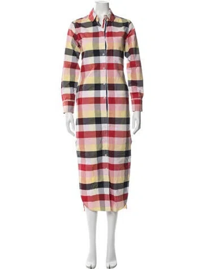 Pre-owned Thom Browne Plaid Print Midi Length Dress In Pink