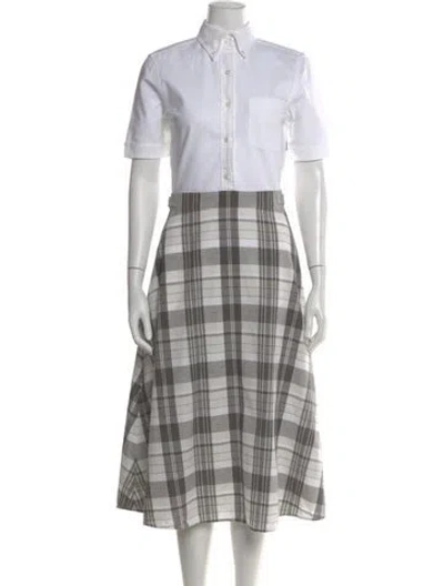 Pre-owned Thom Browne Plaid Print Midi Length Dress In White