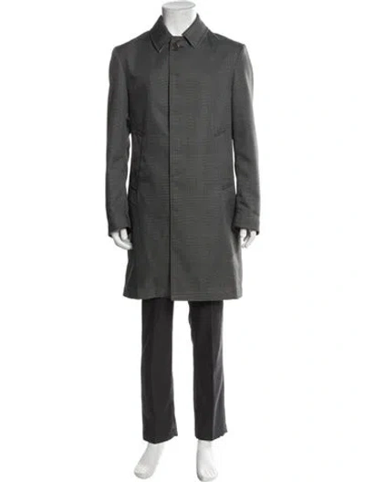 Pre-owned Thom Browne Plaid Print Overcoat In Gray
