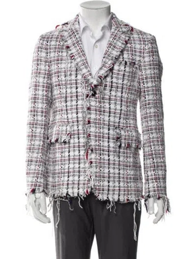 Pre-owned Thom Browne Plaid Print Peacoat In White