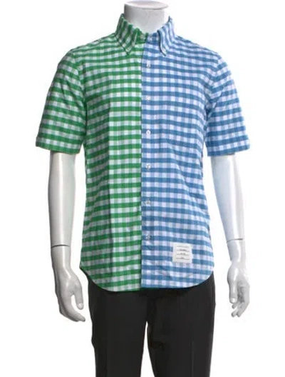 Pre-owned Thom Browne Plaid Print Short Sleeve Shirt In Blue/green